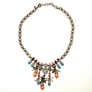 J. Crew Gold Necklace with Blue and Orange Accents
